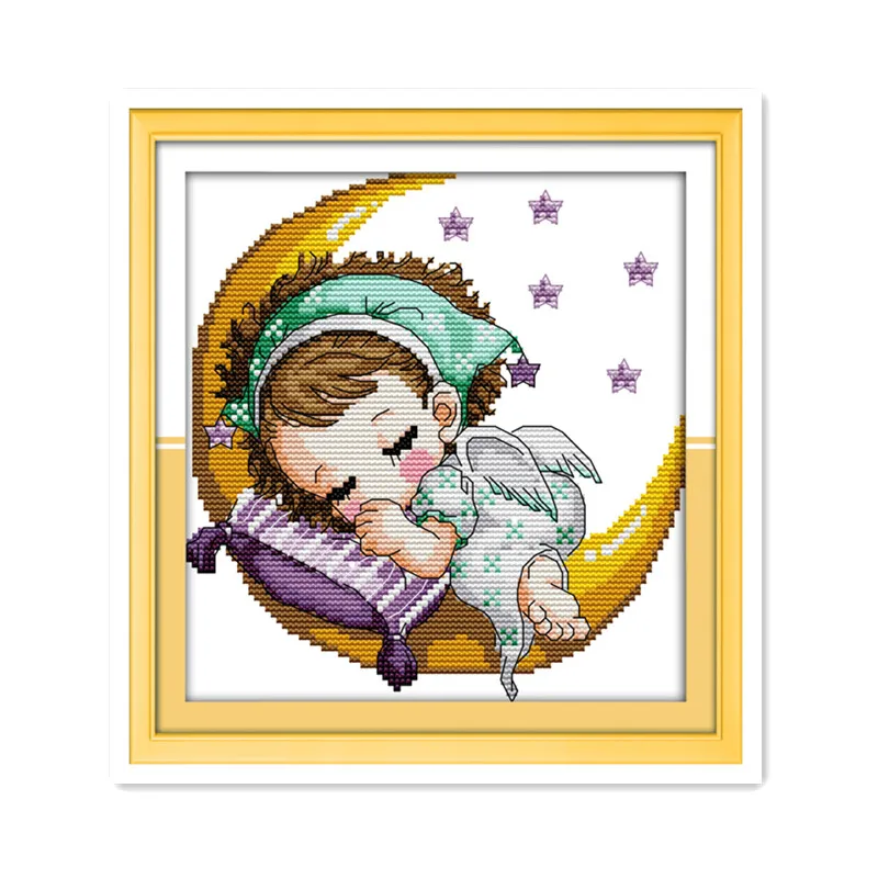 Moon baby sleeping для мальчиков и девочек, ручная вышивка, вышивка крестиком, рисунок, напечатанный на вышитой ткани, рисунок из мультфильма - Цвет: C084