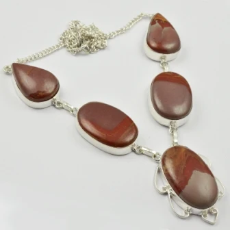 

Red Jaspers Necklace Silver Overlay over Copper , 49.5 cm, N2257