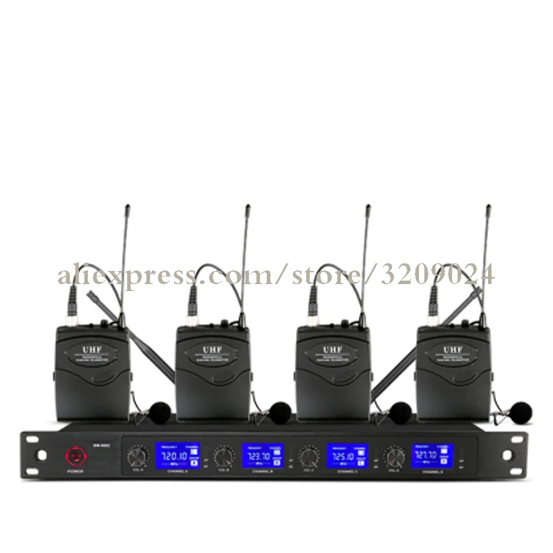 UHF 4-канальный беспроводной ручной микрофон с микрофоном система для