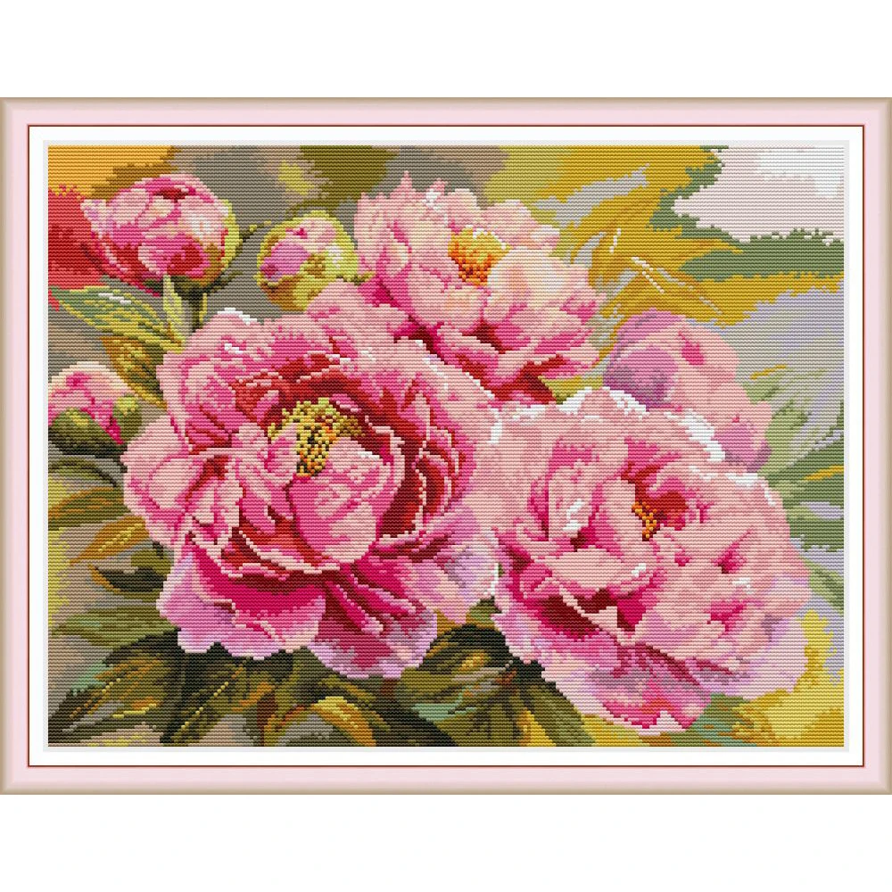 Everlasting Love Beautiful Pink Peony Chinese Cross Stitch Kits Ecological Cotton Clear Stamped Printed 14 11CT DIY Decorations | Дом и сад