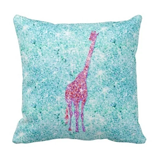 Милый Розовый Высокий Жираф Длинная Шея Teal Синий Блеск Бросьте Чехлы (Размер: 45 х