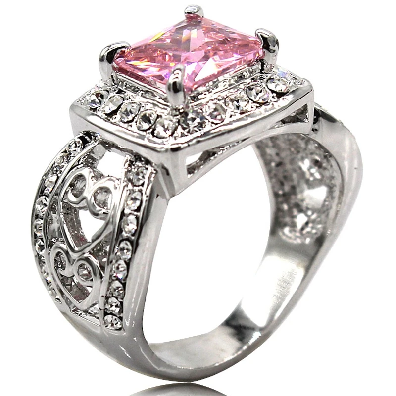 Большое розовое обручальное кольцо с фианитом 3 5 карат размеры 11|wedding engagement