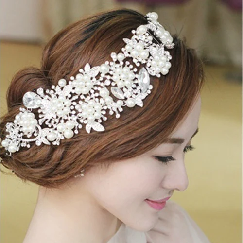 

Himstory Rhinestone Beads Super Luxury Imitated Pearl Wedding Hair Accessories hHairbands Bridal Tiara Hair Wear wholesale