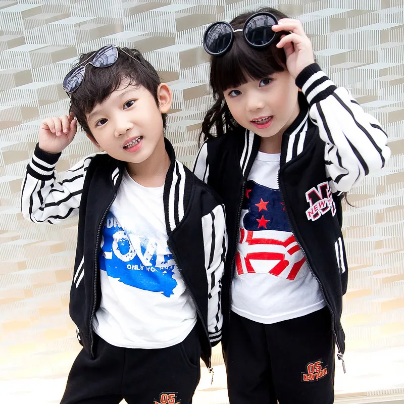 

2019 Autumn Winter New Family Matching Outfits Mom/Dad/Kids Fleece Stripe Long-Sleeve Baseball Jacket Pants 2Pcs Set Family Look