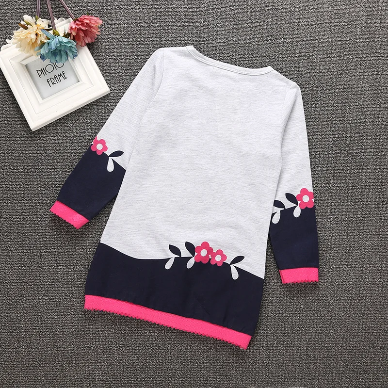 Осенняя хлопковая для маленьких девочек вечерние ное платье-футболка с длинными