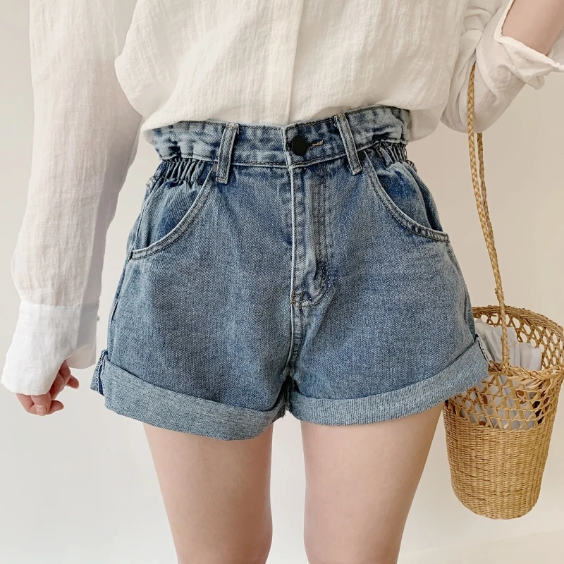 Лето 2019 для женщин Pleat закругленные шорты модные из денима женские джинсовые