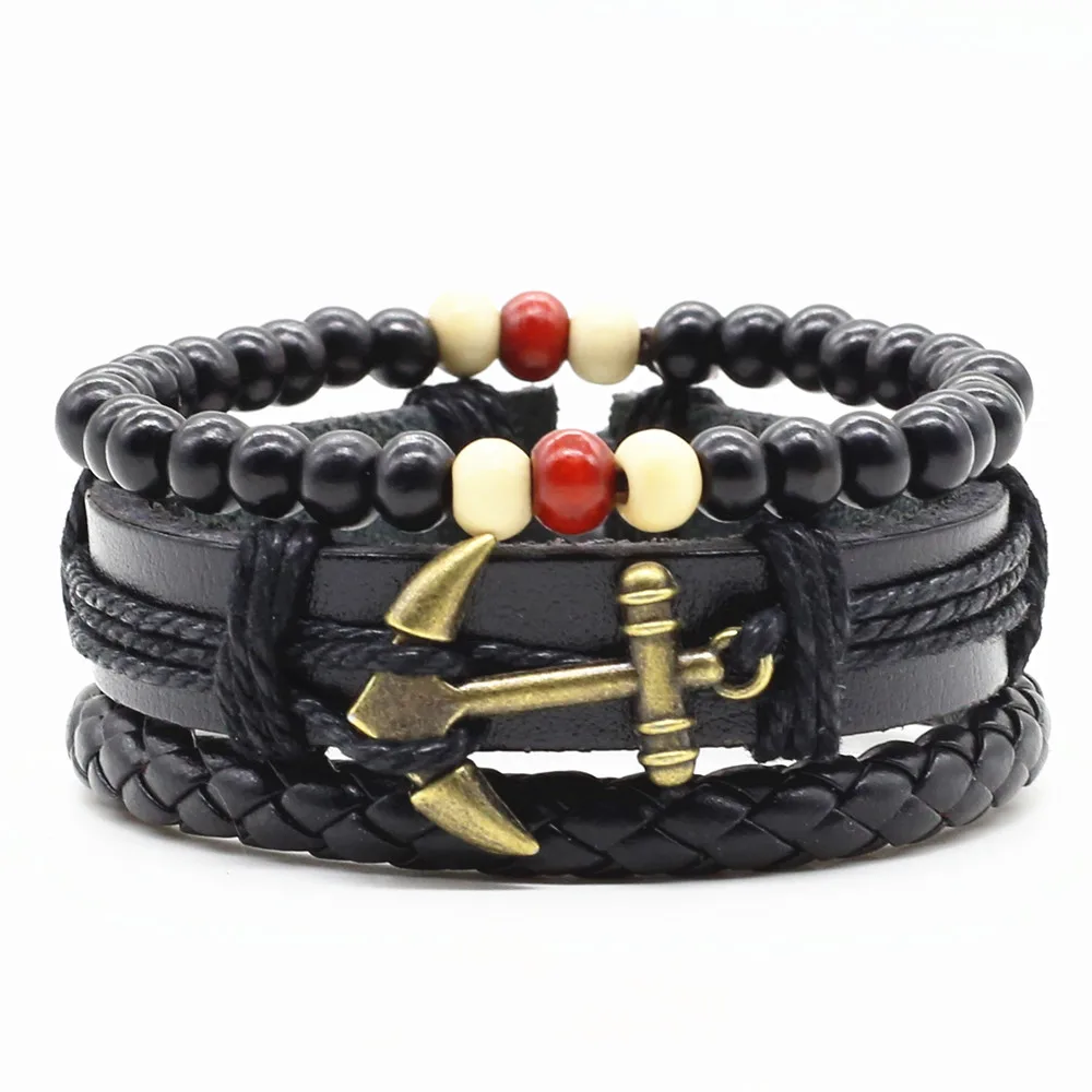 Винтажный кожаный браслет ручной работы с бусинами 3 шт./компл.|bracelets for|leather bracelets