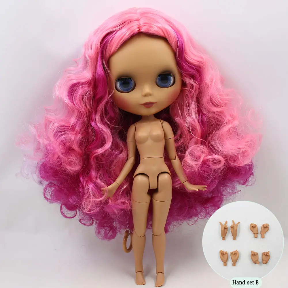 like the picture Ледяной обнаженный Blyth Кукла № BL2264/2137/2369 Роза смешанные волосы без челки суставное тело черная кожа матовое лицо 1/6 BJD - Цвет: like the picture