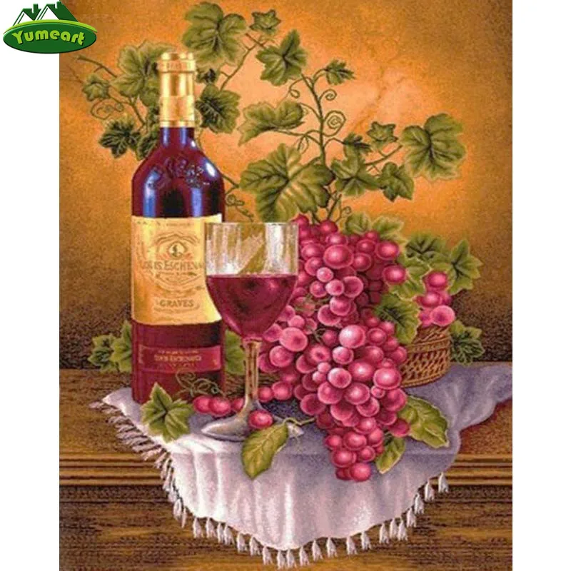 YUMEART алмазов картина Фрукты Виноград и вино рукоделие Стразы мозаика алмазная