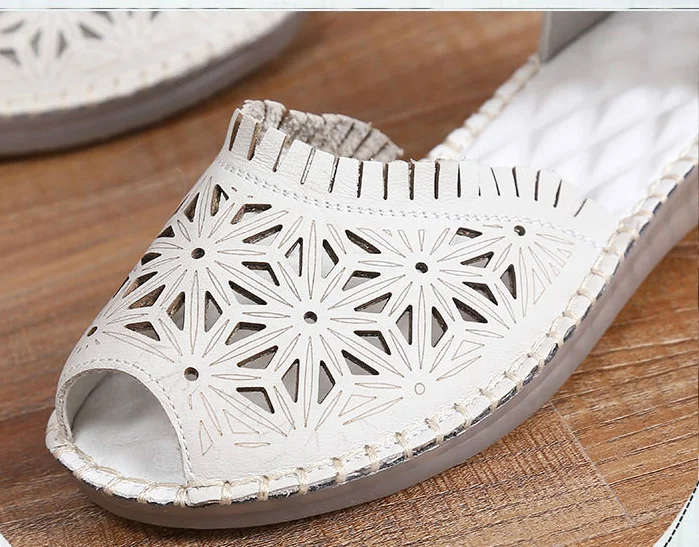 

Careaymade-Summer 2020 new retro-style Genuine leather ladies'sandals with soft flat sole, hollow fish mouth leisure shoes