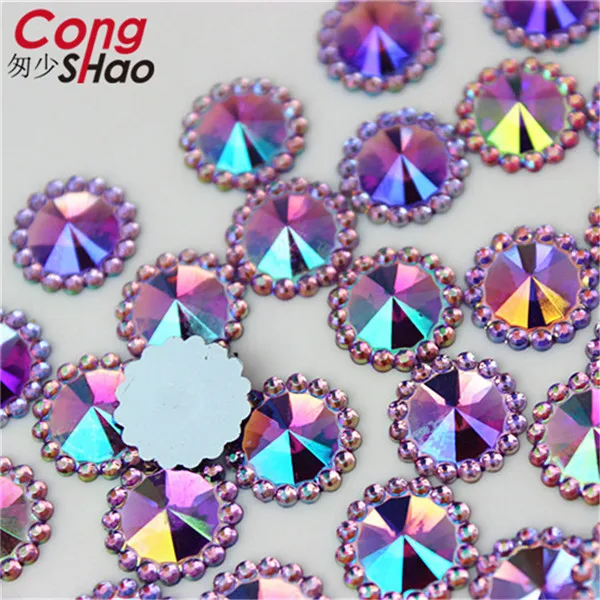 Purple AB Cong Shao, 200 шт, 12 мм, AB Цвет, Круглый Подсолнух, акриловый кристаллический камень, стразы с плоской задней поверхностью для рукоделия, украшения одежды ZZ761 - Цвет: Purple AB