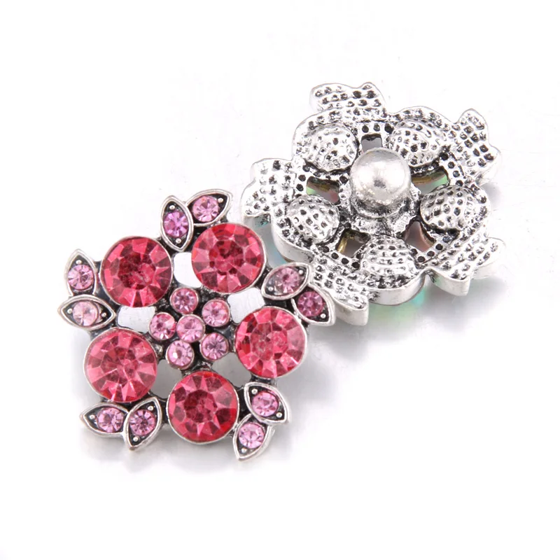 10шт/лот Новые модные украшения случайно смешанных цветов цветочный кристаллический металлический кнопки 18мм Женские обереги-браслеты и Браслет с кнопкой.