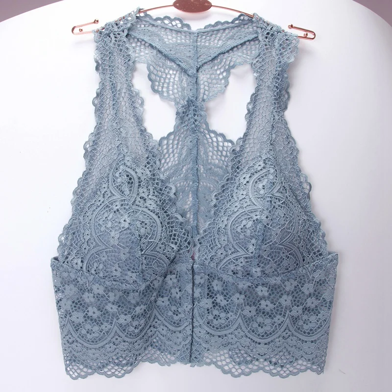 Long Section No Rims Gray Underwear Ladies Front Multi-Breasted Lace Beauty Back Thin Bra