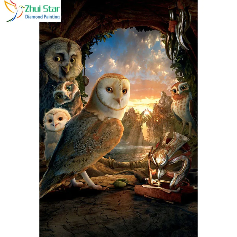 Zhui Star 5D DIY Full Square drill diamond Painting Cross Stitch Owl family cave Rhinestone Embroidery Mosaic home decor gift | Дом и сад