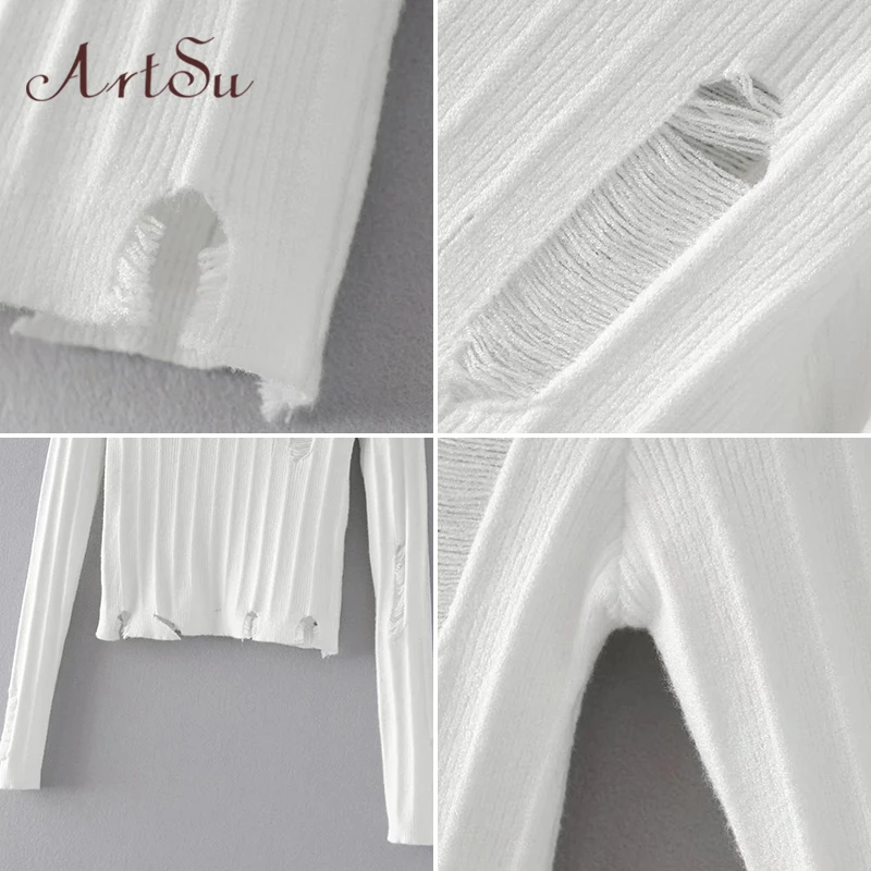 ArtSu уличная одежда Осенний вязаный свитер женский короткий пуловер с длинным