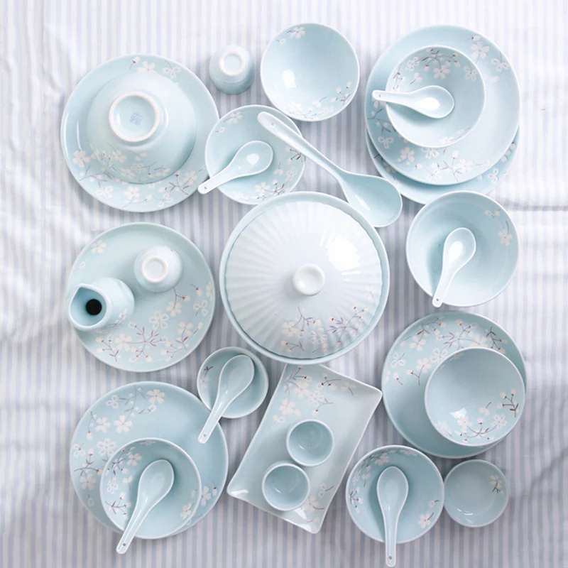 30 шт. японская классическая керамическая синяя и розовая кухонная миска для риса