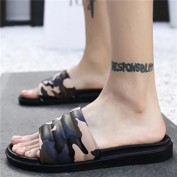 Мужские летние уличные удобные шлепанцы; модная камуфляжная Нескользящая пляжная обувь