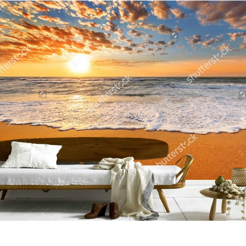 Природные пейзажи обои красочные океан пляж восход солнца 3D фотообои для