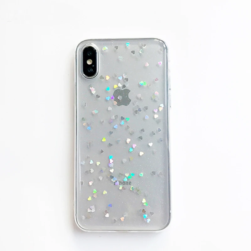 Блестящий чехол для iPhone XR X 8 8Plus 7 7plus мягкие чехлы с сердечками XS Max 6 6s Plus