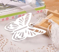 30pcs silver stainless steel white tassels butterfly bookmark for wedding baby shower party birthday favor gift souvenirs