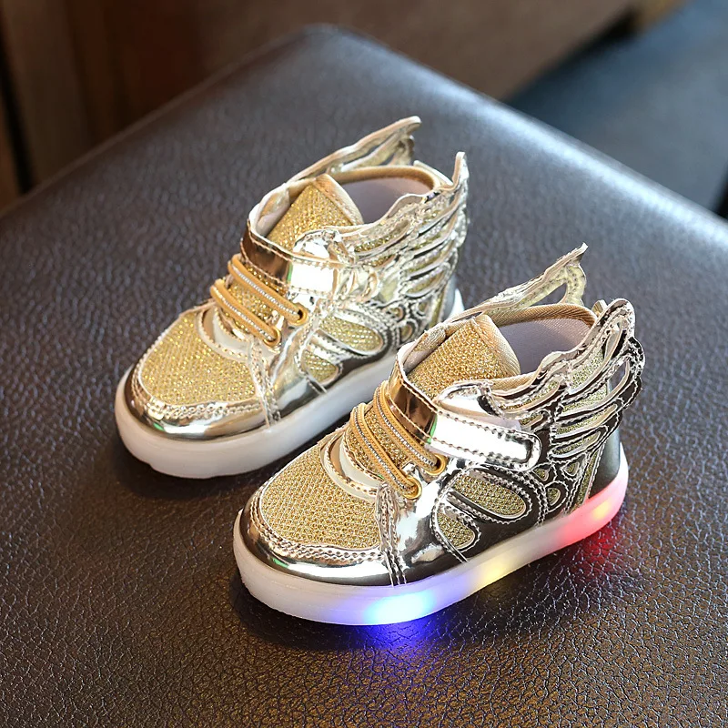 Children Shoes With Light 2018 Fashion Glowing Sneakers Boys Little Girls Wings Canvas Flats Spring Kids Up |