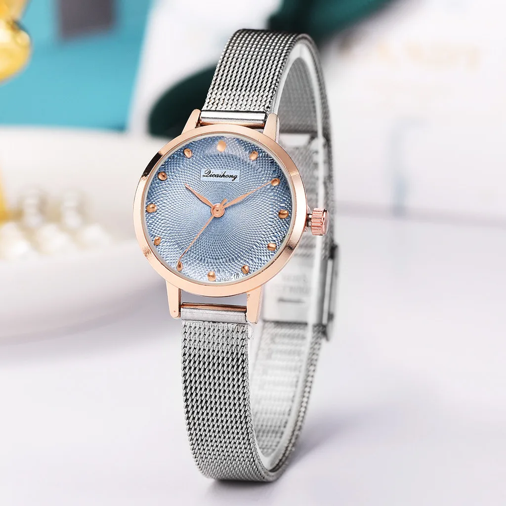 Роскошные женские часы Новая мода простой сплав весы Серебряный сетчатый ремень