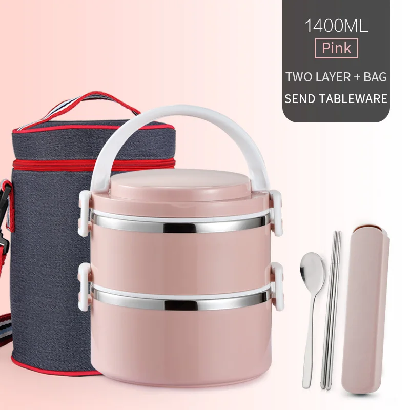 2 Layer Pink Set LANSKYWARE японские дети термальный Ланч-бокс 304 из нержавеющей стали Bento Ланч-бокс для детей школы герметичный контейнер для еды, судок - Цвет: 2 Layer Pink Set