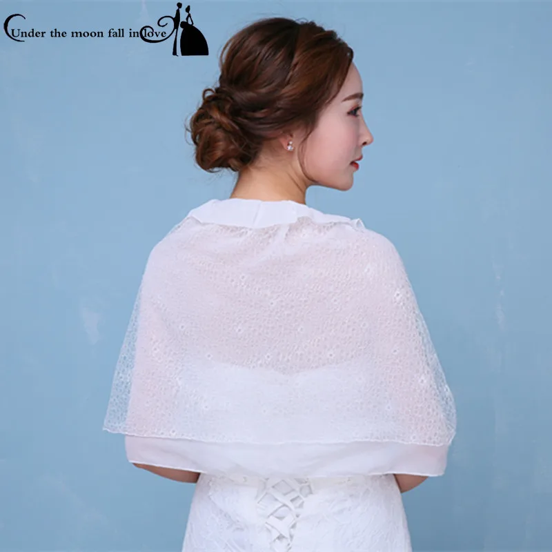 2017 New Style In Stock White Ivory Lace Chiffon Wedding Shawl Mulher Bridal Cape Jacket Accessories China | Свадьбы и торжества