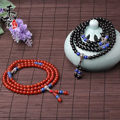 Красные черные 108 агата серебро бусы Будды ручная цепочка femme дружба драгоценные