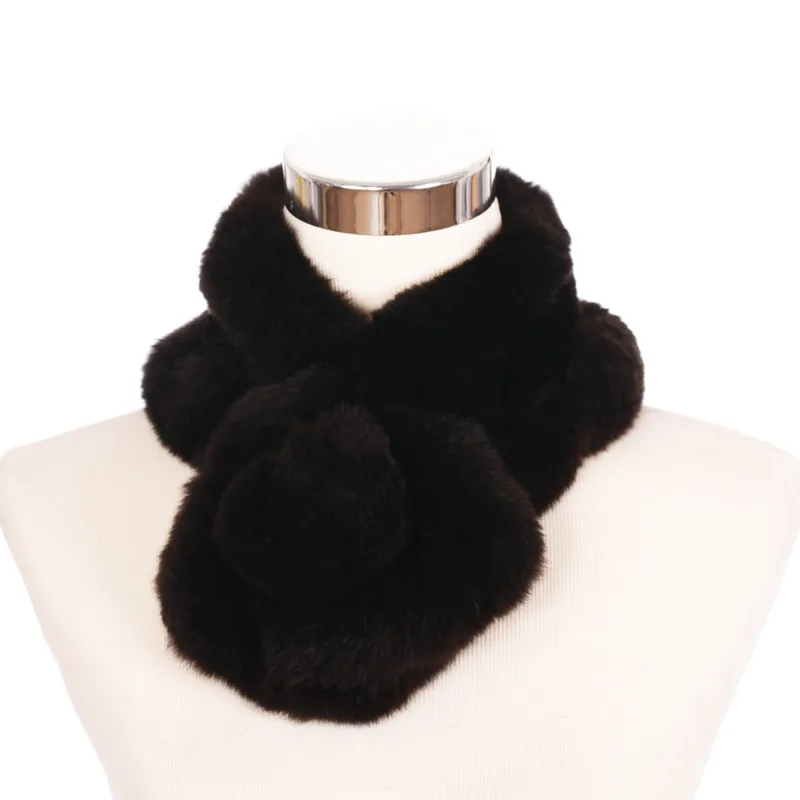 

ZY86006-1 Hot Sale Women And Girls Fashion Lovely Knitted Real REX Rabbit Fur With A PomponNeck Scarf Fur Accessory Rings