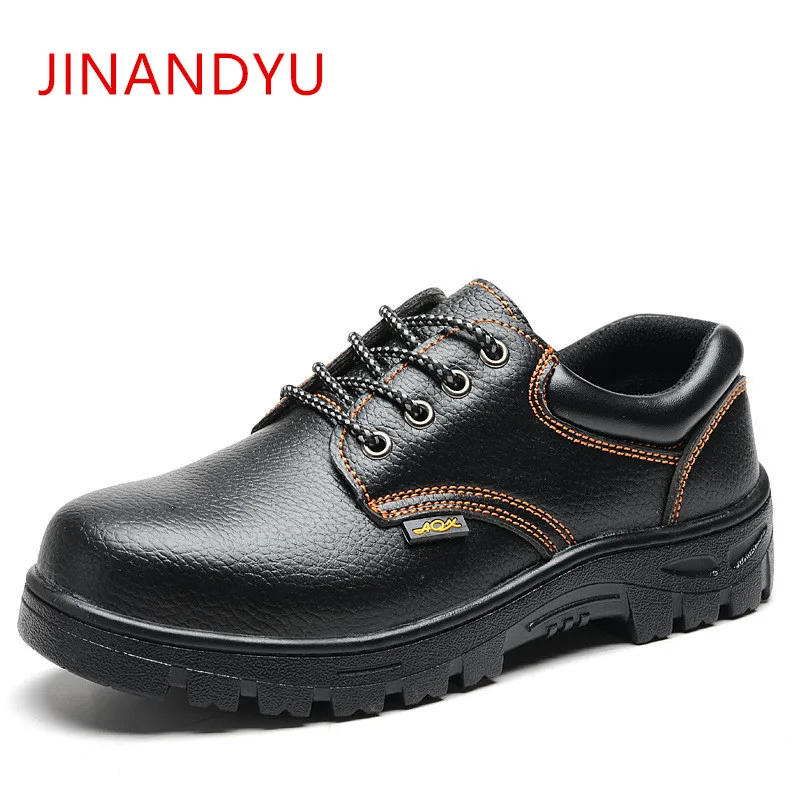 

Mens Big Size Steel Toe Caps Work Safety Shoes Black Slip-on Shoe Outdoor Non-slip Puncture Proof Genuine Leather Security Boots