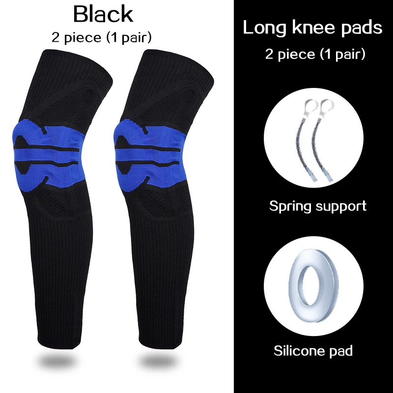 2 Pieces Long Black REXCHI Эластичные Силиконовые Мягкие баскетбольные наколенники Поддержка коленный фиксатор наколенники для фитнеса снаряжение волейбол Спорт протектор - Цвет: 2 Pieces Long Black
