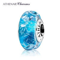 athenaie blue murano glass beads 925 sterling silver glittering ocean wave charms beads fit women charm bracelets diy jewelry