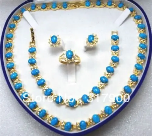 Красивое синее ожерелье браслет кольцо 8 # набор серег|earrings set|necklace braceletbracelet necklace |