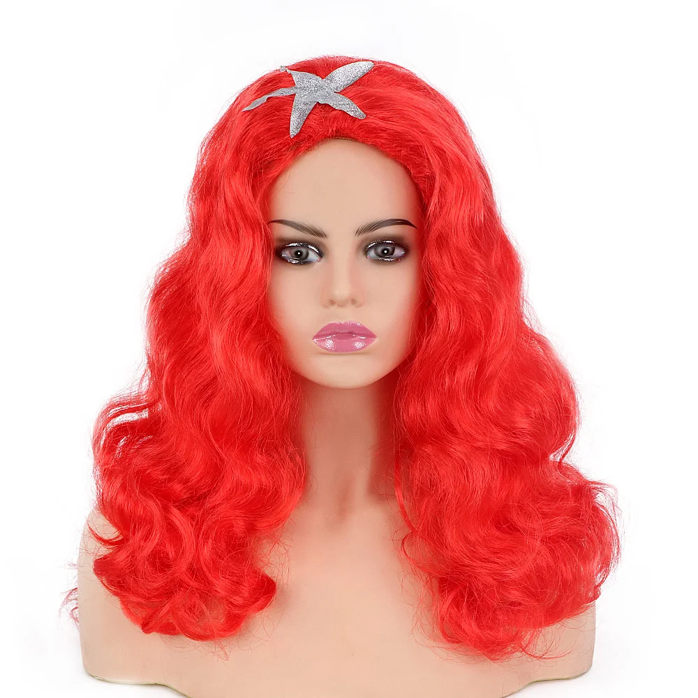 

Free Beauty 22'' Long Wavy Black Blonde Red Blue Synthetic Princess Wigs with Bangs Headband for Women Fairy Tales Comic Cosplay