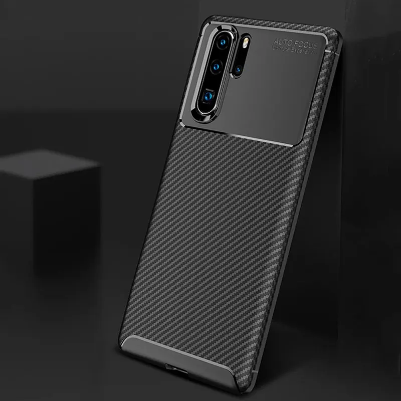 Тонкий чехол для Huawei P30 Pro из углеродного волокна силиконовый бампер мягкий ТПУ
