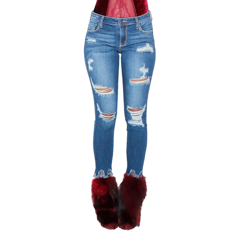 

New Fashion 2019 Jeans Woman Skinny Pockets Distressed Ladies Casual High Waist Ankle Length Pencil Jeans Pants Plus Size