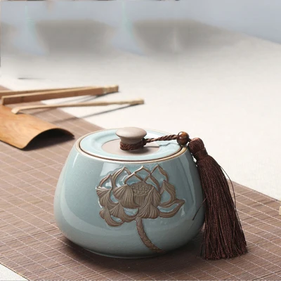 Lotus geyao Ge печи изысканный керамики специй Соус jar Чай коробка Чай угги фарфор конфеты jar-керамическая герметичный резервуар Чай caddy - Цвет: C