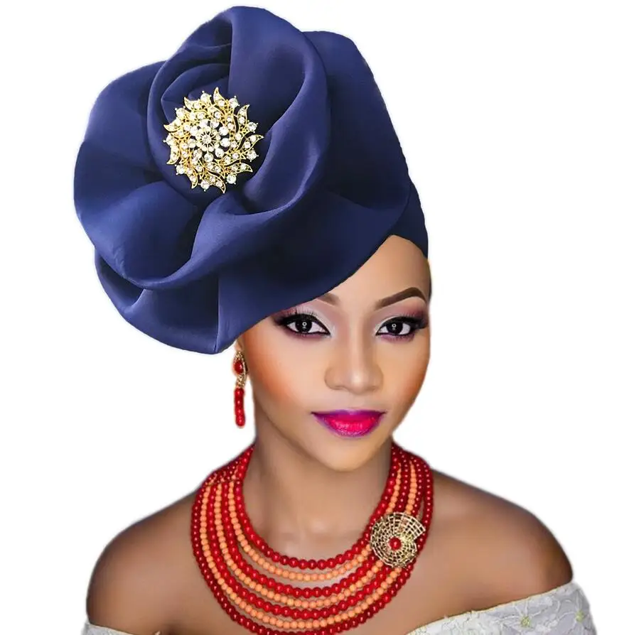 Turban africain femme african turbans with brooch flower party cap head wraps for women | New Headwear