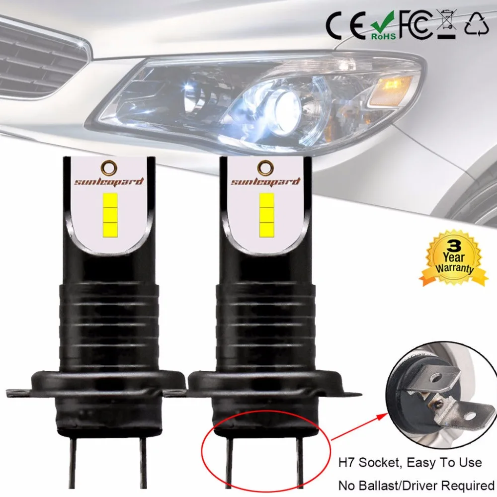 

SPEVERT 30000lm Car Led Headlight H7 Led Bulb 100w 6000K Cold White with CSP Chips 50000 Hours Life 3-year Warranty