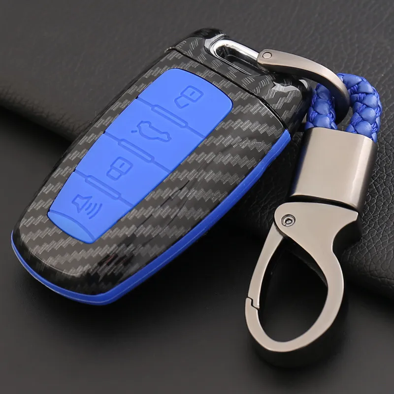 Carbon Fibre Blue Брелок для ключей, чехол для ключей Great wall HAVAL H6 Coupe H7 H9 H1 H2 кольцо для ключей брелок для ключей, автомобильные аксессуары - Название цвета: Carbon Fibre Blue