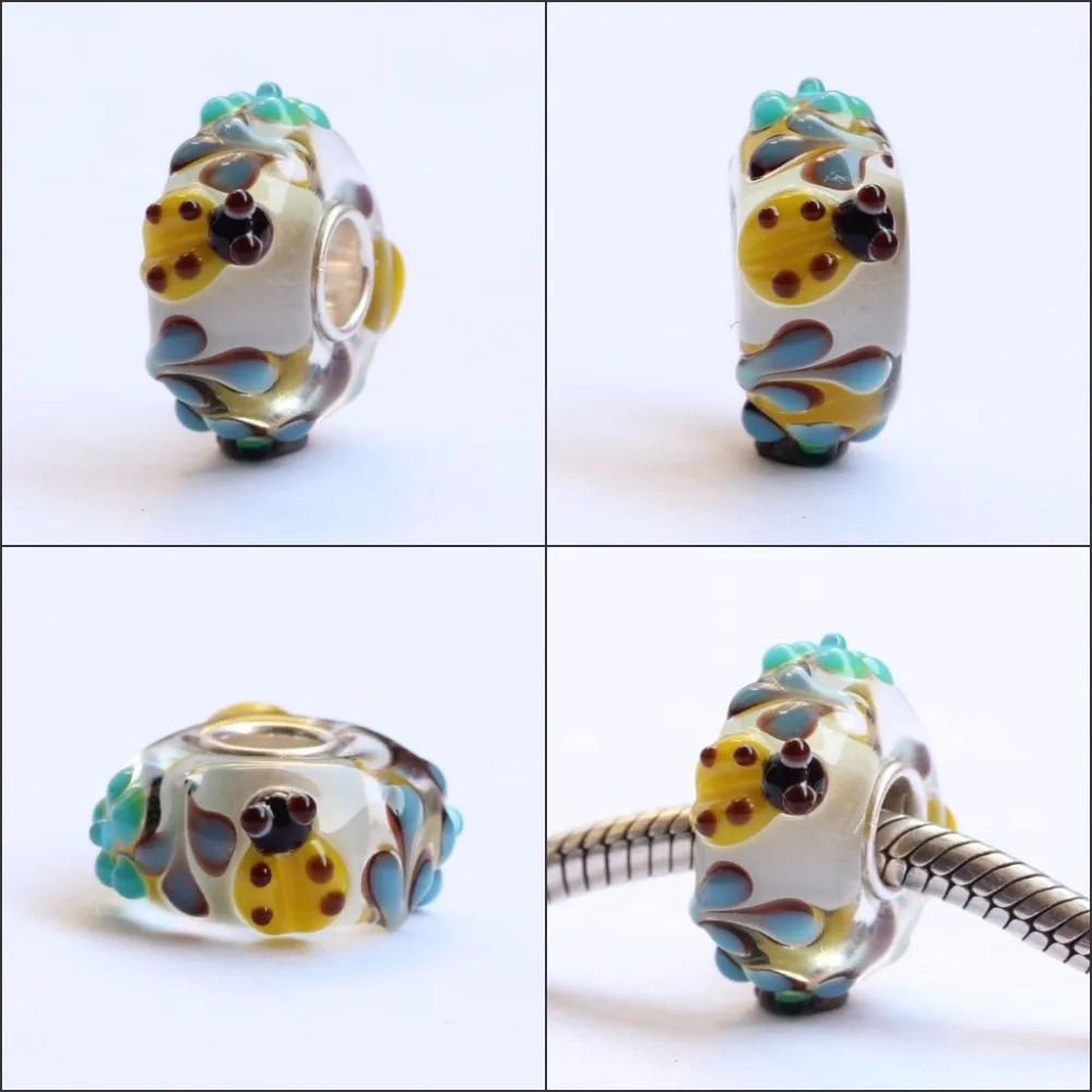 925 стерлингового серебра ручной работы животное Шарм из муранского стекла бусины