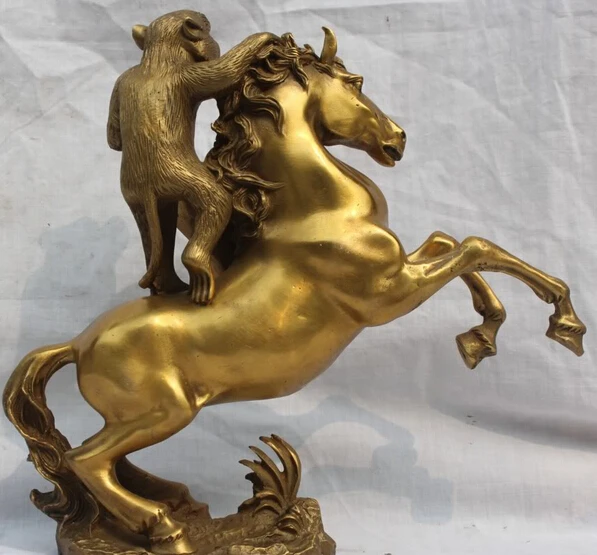 JP S61 Китай Украсить Дом Фэншуй Латунь Сунь Укун Король Обезьян На Лошади Статуя Г |