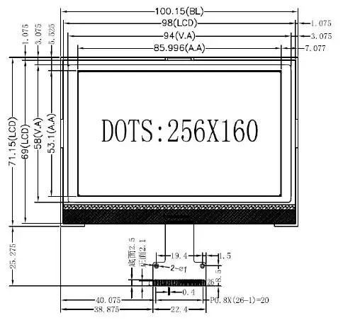 Большой Размеры 5,0 дюймов 26 P SPI COG 256160 ЖК-дисплей черный, белый цвет Экран ST75256 Водительская подушка безопасности Параллельный/I2C Интерфейс для холодильника(белый/голубой Подсветка