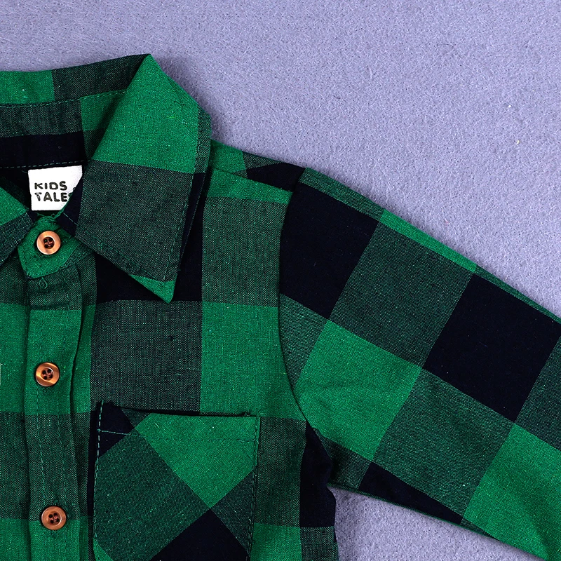 TZ603 New British style Baby Boys Spring Autumn set boy casual suit 2 pieces green grid shirt + Jeans children Clothing sets |