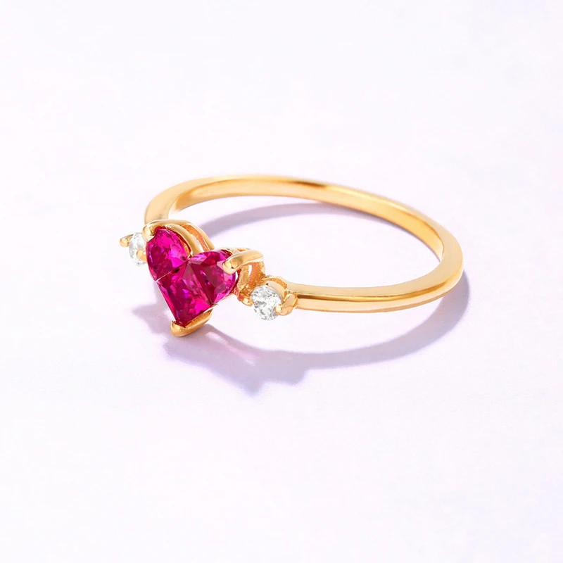 JXXGS хит продаж красный корунд с белым цирконием кольцо 14 k Золотое в форме сердца