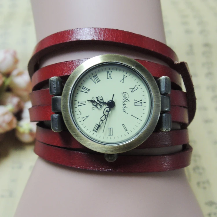 Fashion &amp casual high quality Cow Leather Strap Roman numerals classic rivet coil winding bracelet women's Dress Watches | Наручные