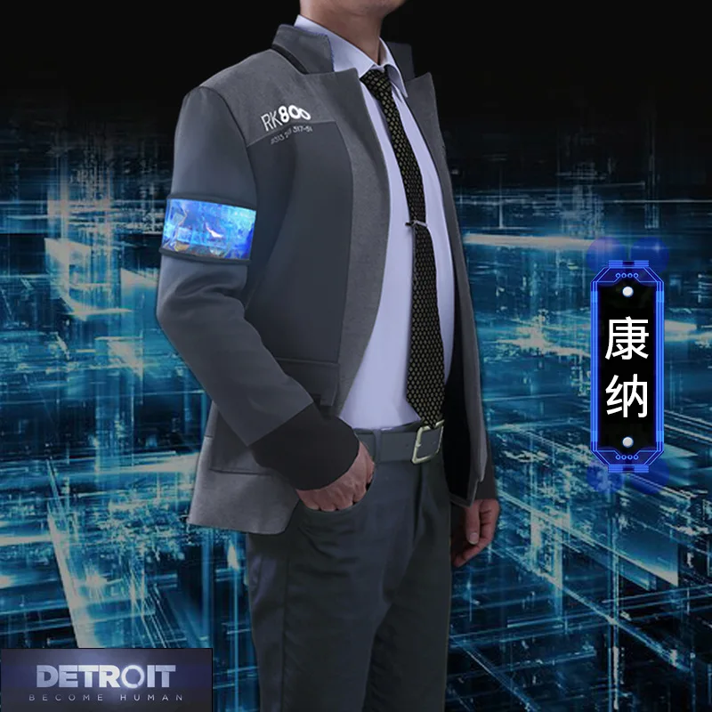 Новая игра Детройт стать человеком Коннор RK800 костюм спецагента Униформа плотный