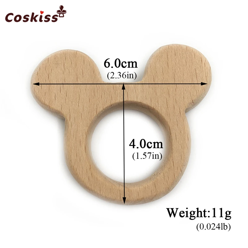 Mordedor de madera Natural hecho a mano para beb&eacute;, mordedor de madera seguro y respetuoso con el medio ambiente, colgante personalizado, bricolaje-4