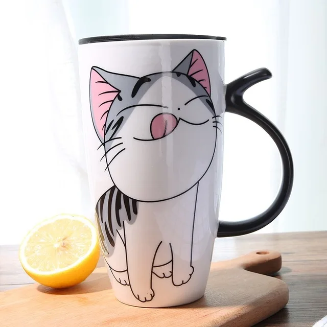 Милый Кот керамика кофейные чашки + кружки креативная посуда чайная чашка модные